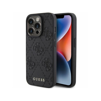 Guess iPhone 15 Pro black hardcase Leather 4G Stamped