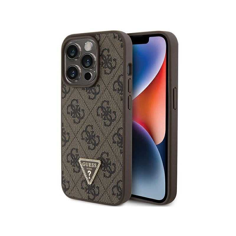 Guess iPhone 15 Pro brown hardcase Leather 4G Triangle Strass