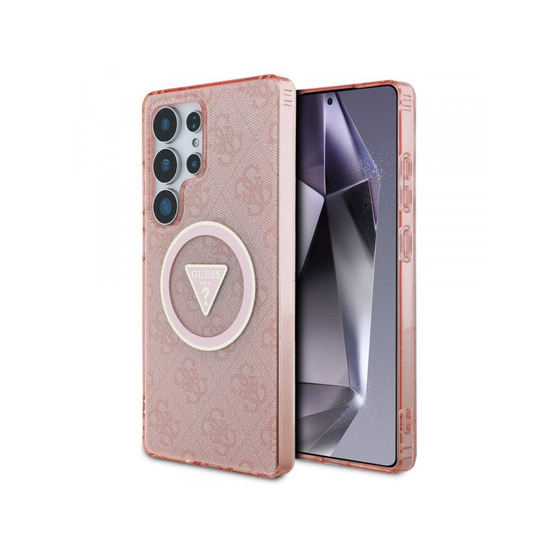 Guess Samsung Galaxy S25 Ultra pink 4G Glitter Triangle Buttons MagSafe