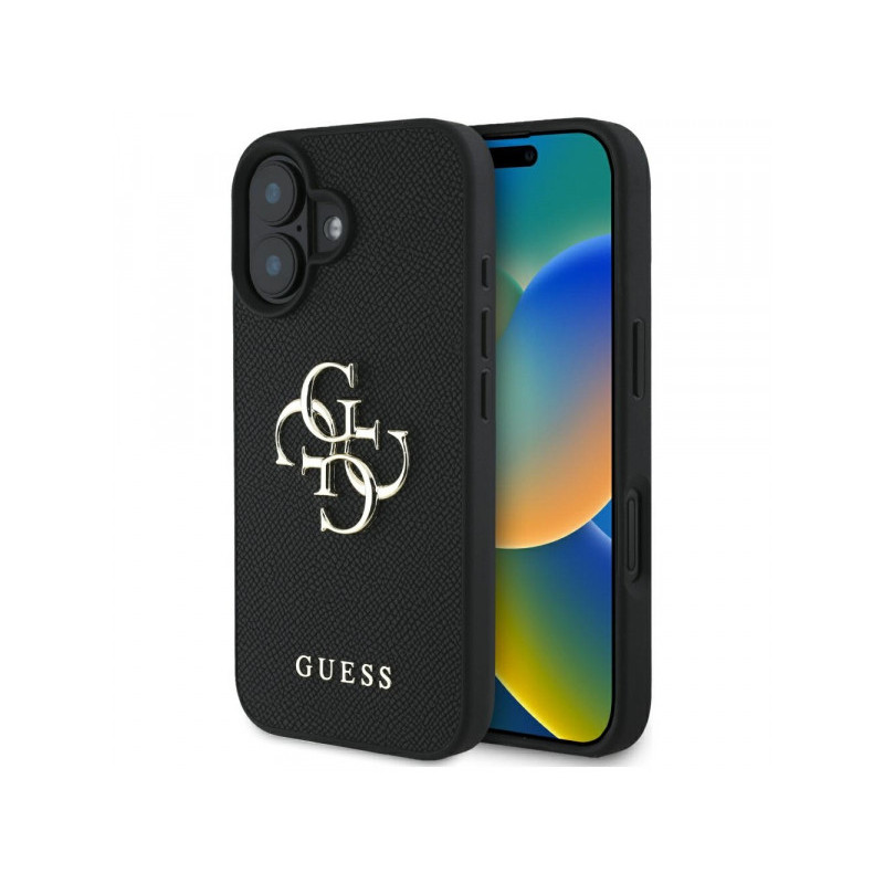 Guess iPhone 16 black Grained Big 4G Logo Small Classic Logo Guess iPhone 16 black Grained Big 4G Logo Small Classic Logo