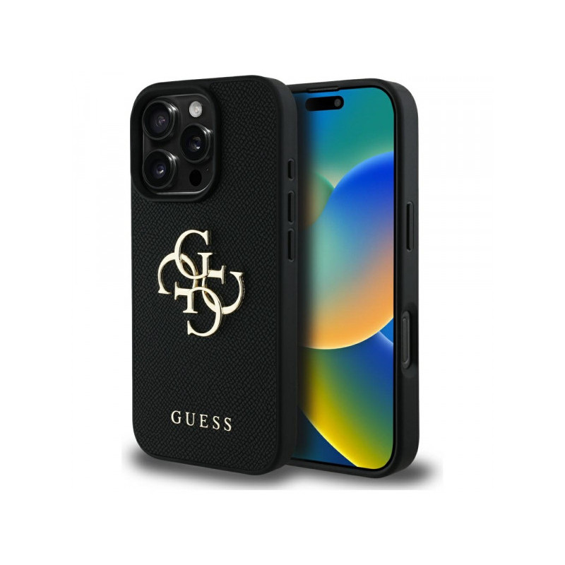 Guess iPhone 16 Pro black Grained Big 4G Logo Small Classic Logo
