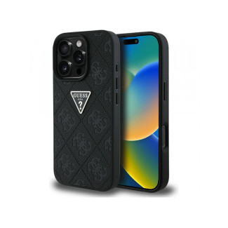 Guess iPhone 16 Pro black Hot Stamp 4G Pattern Triangle Metal Logo