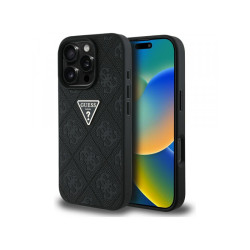 Guess iPhone 16 Pro black Hot Stamp 4G Pattern Triangle Metal Logo