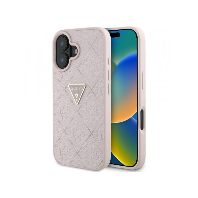 Guess iPhone 16 pink Hot Stamp 4G Pattern Triangle Metal Logo
