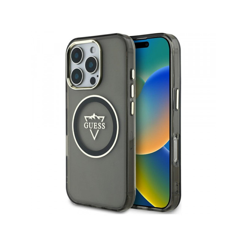Guess iPhone 16 Pro Max black IML Metal Mountain Logo MagSafe