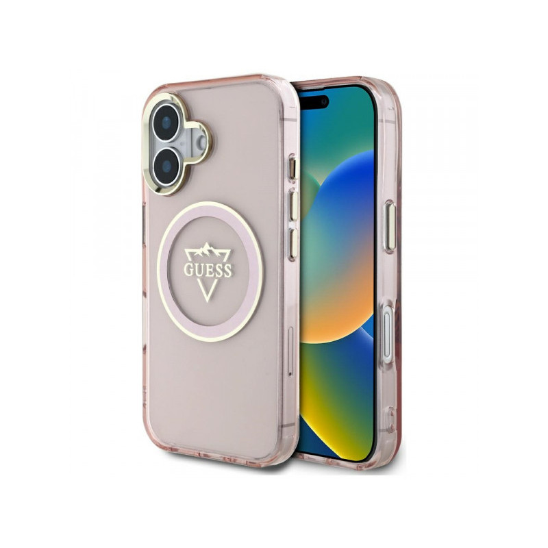Guess iPhone 16 pink IML Metal Mountain Logo MagSafe