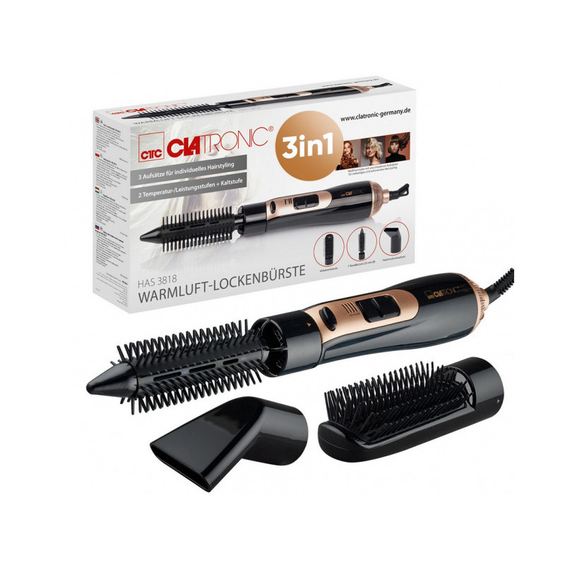Brosse à air chaud Clatronic 3 en 1 Noir/Cuivre - HAS3818 Brosse à air chaud Clatronic 3 en 1 Noir/Cuivre - HAS3818