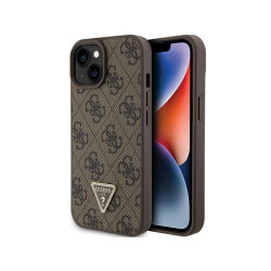 Guess iPhone 13/14/15 brown hardcase Leather 4G Triangle Strass