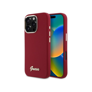 Guess iPhone 16 Pro magenta hardcase Silicone Script Metal Logo