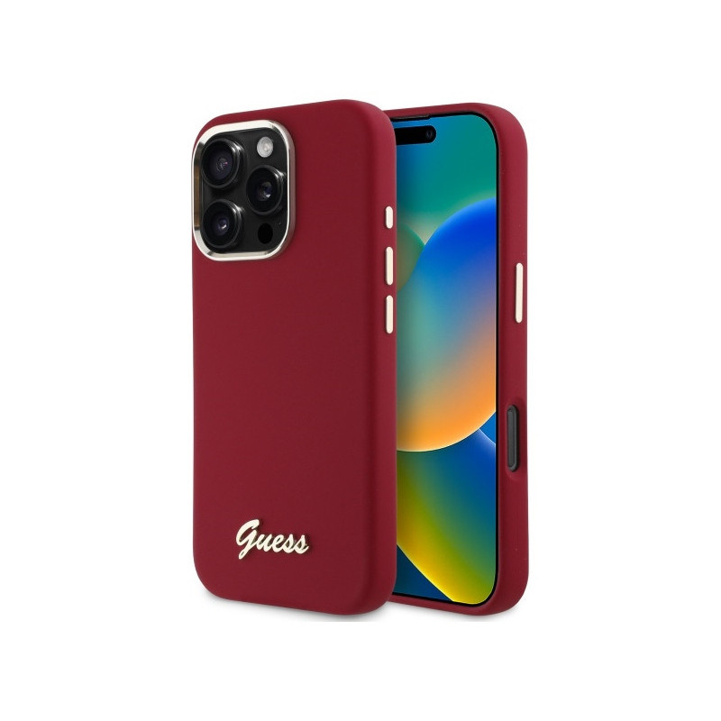Guess iPhone 16 Pro magenta hardcase Silicone Script Metal Logo Guess iPhone 16 Pro magenta hardcase Silicone Script Metal Logo
