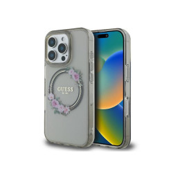 Guess iPhone 16 Pro black hardcase IML Flowers Wreath MagSafe