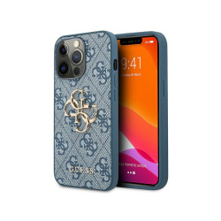 Guess Coque rigide bleue pour iPhone 13 Pro Max grand logo en métal 4G