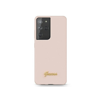 Guess Samsung Galaxy S21 Ultra pink hardcase Silicone Script Metal Logo