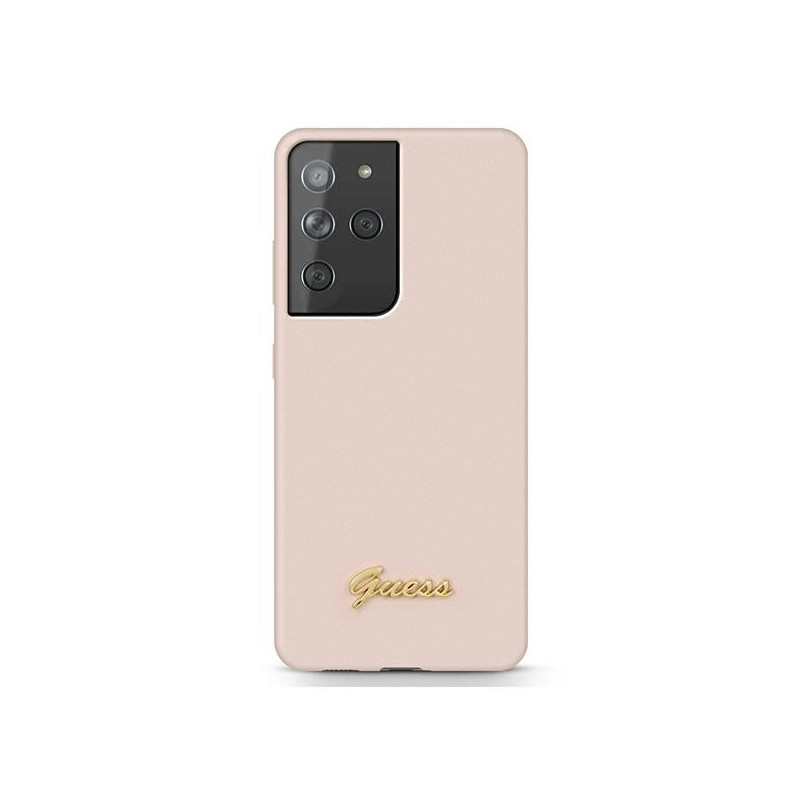 Guess Samsung Galaxy S21 Ultra pink hardcase Silicone Script Metal Logo Guess Samsung Galaxy S21 Ultra pink hardcase Silicone Script Metal Logo