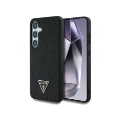 Guess Samsung S25 black Grained Hot Stamp Peony Pattern Triangle Logo MagS.