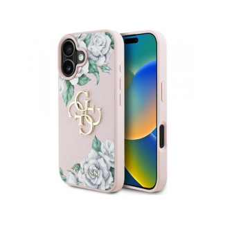 Guess iPhone 16 pink Grained Roses Big 4G logo