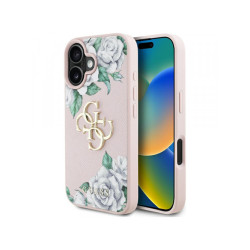 Guess iPhone 16 pink Grained Roses Big 4G logo