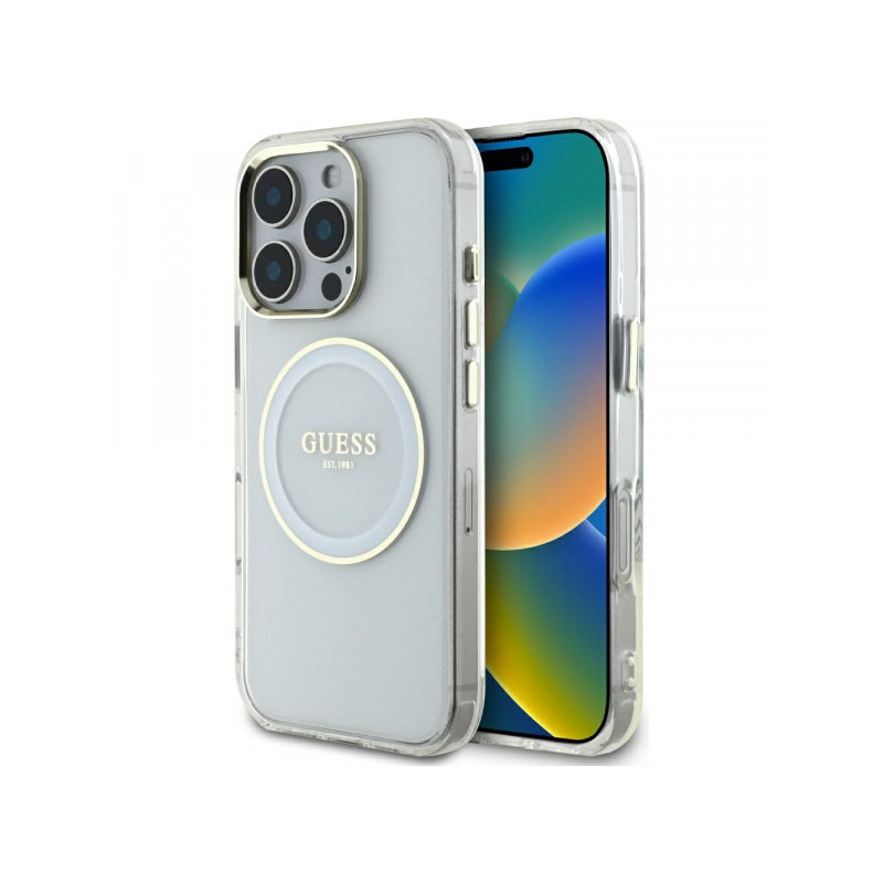 Guess iPhone 16 Pro Max white IML Metal Colored Circle Classic Logo MagS.