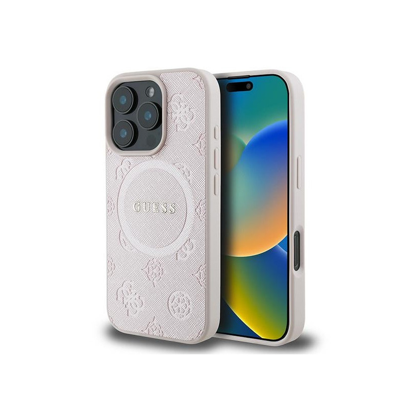 Guess iPhone 16 Pro pink hardcase Saffiano Peony Classic Logo MagSafe Guess iPhone 16 Pro pink hardcase Saffiano Peony Classic Logo MagSafe