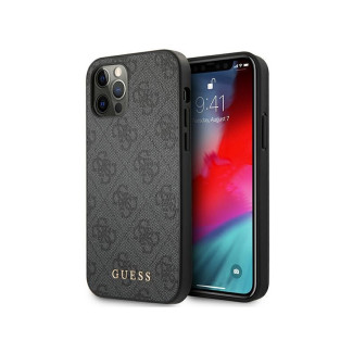 Guess Coque rigide grise pour iPhone 12/12 Pro logo métal doré 4G