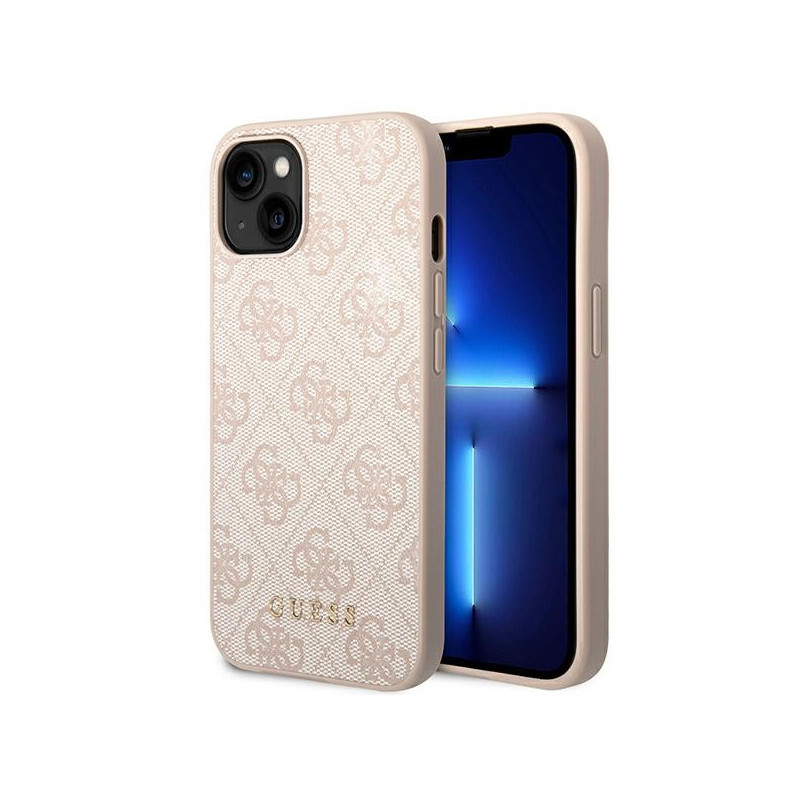 Guess iPhone 13/14/15 pink hardcase 4G Metal Gold Logo