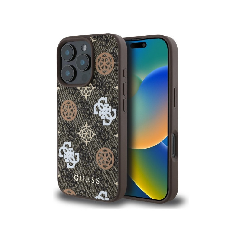 Guess iPhone 16 Pro Max brown hardcase Peony On 4G Background MagSafe