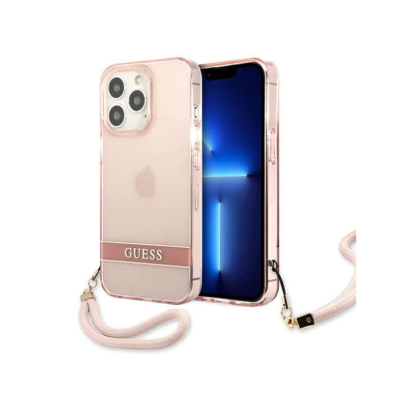 Guess iPhone 13/13 Pro pink hardcase Translucent Strap