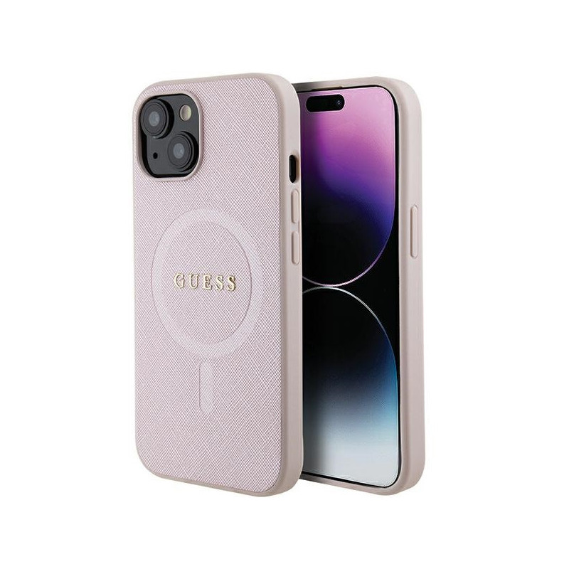 Guess iPhone 14 Plus/15 Plus pink hardcase Saffiano MagSafe