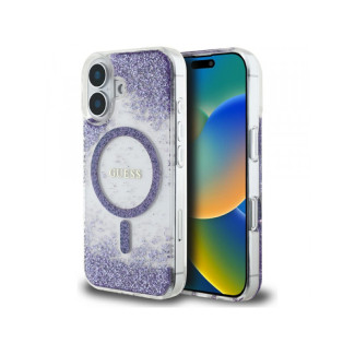 Guess iPhone 16 purple Resin Bottom Glitter case MagSafe