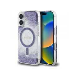 Guess iPhone 16 purple Resin Bottom Glitter case MagSafe