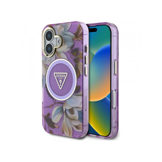 Guess iPhone 16 purple Glitter Flowers Triangle Buttons MagSafe