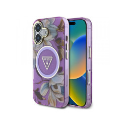 Guess iPhone 16 purple Glitter Flowers Triangle Buttons MagSafe