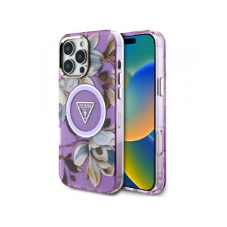 Guess iPhone 16 Pro purple Glitter Flowers Triangle Buttons MagSafe