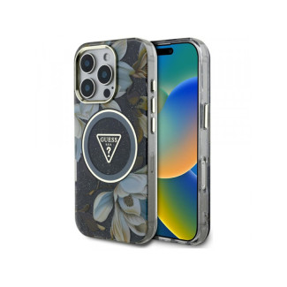Guess iPhone 16 Pro Max black Glitter Flowers Triangle Buttons MagSafe