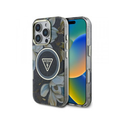 Guess iPhone 16 Pro Max black Glitter Flowers Triangle Buttons MagSafe