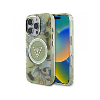 Guess iPhone 16 Pro Max green Glitter Flowers Triangle Buttons MagSafe