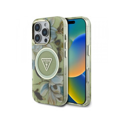Guess iPhone 16 Pro Max green Glitter Flowers Triangle Buttons MagSafe