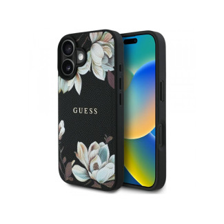 Guess iPhone 16 black Grained Printed Flower Pattern MagSafe