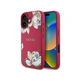 Guess iPhone 16 fuchsia Grained Printed Flower Pattern MagSafe