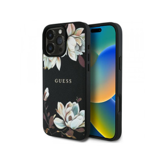Guess iPhone 16 Pro black Grained Printed Flower Pattern MagSafe
