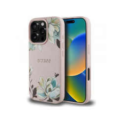 Guess iPhone 16 Pro Max pink Grained Printed Flower Pattern MagSafe