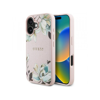 Guess iPhone 16 pink Grained Printed Flower Pattern MagSafe