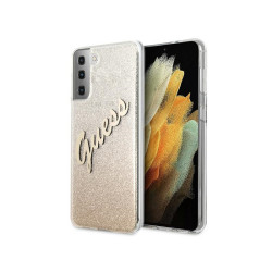 Guess Samsung Galaxy S21+ gold hardcase Glitter Gradient Script