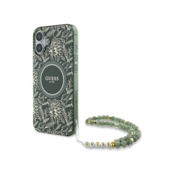 Guess iPhone 16 Plus green hardcase IML Flowers Allover Elec. Pearl Str.