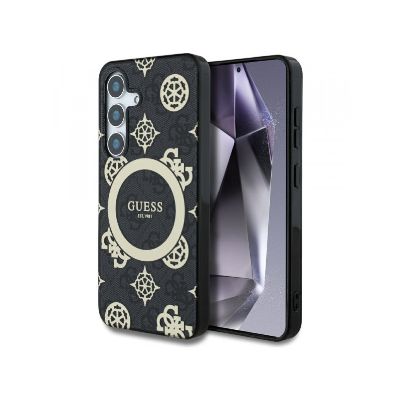 Guess Samsung Galaxy S25 black 4G Background Gold Elec. Peony Pattern MagS.