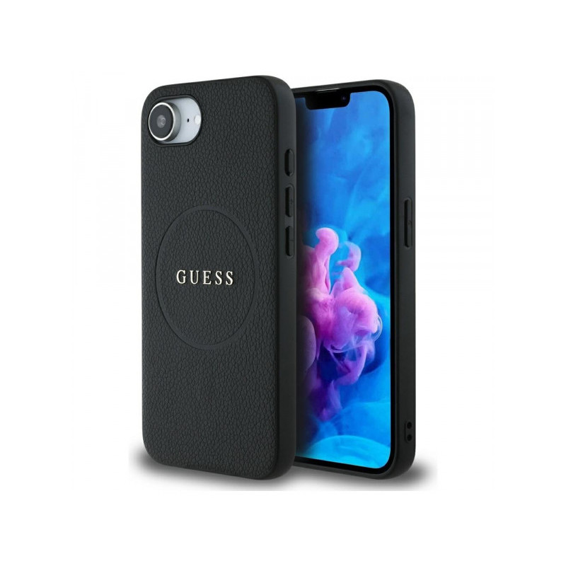 Guess iPhone 16e black Grained Ring MagSafe