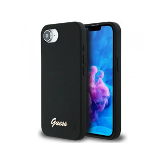 Guess iPhone 16e black Silicone Script Metal Logo MagSafe