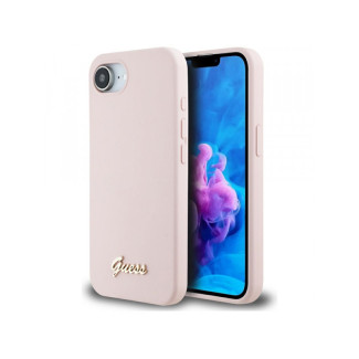 Guess iPhone 16e pink Silicone Script Metal Logo MagSafe