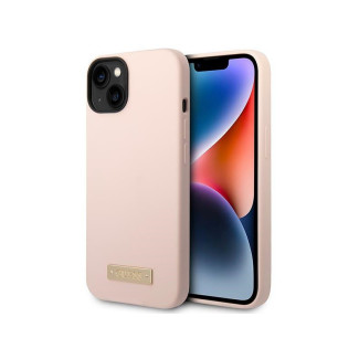 Guess iPhone 14 Plus/15 Plus pink hardcase Silicone Logo Plate MagSafe