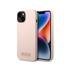 Guess iPhone 14 Plus/15 Plus pink hardcase Silicone Logo Plate MagSafe